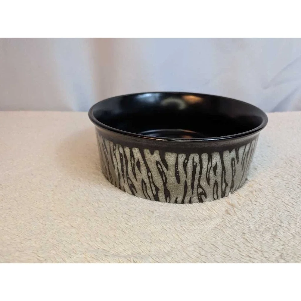 Gibson Everyday Ceramic Bowl Black Gray Animal Print Dishwasher Microwave Safe
